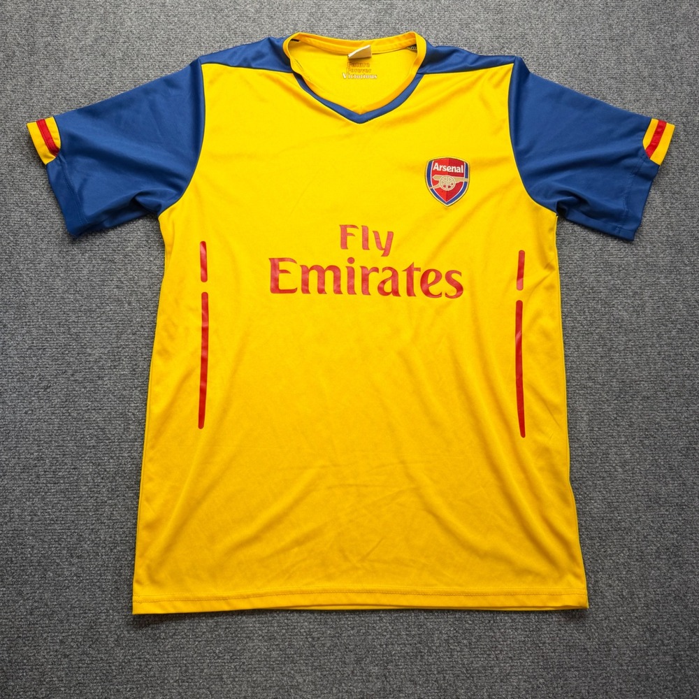 Arsenal FC Fly Emirates Soccer Jersey Yellow Blue Mens XL Short Sleeve #18